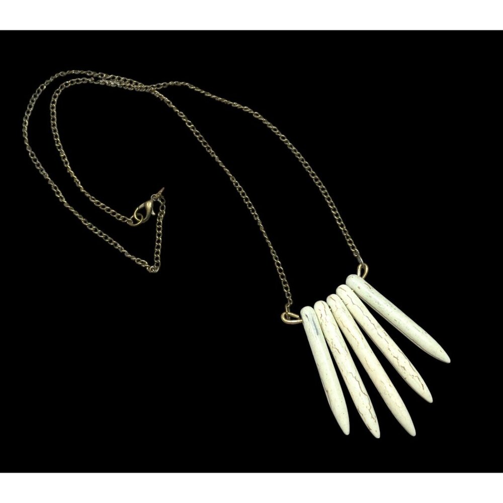 Howlite Graduated Spike White And Gold Tone Pendant Necklace